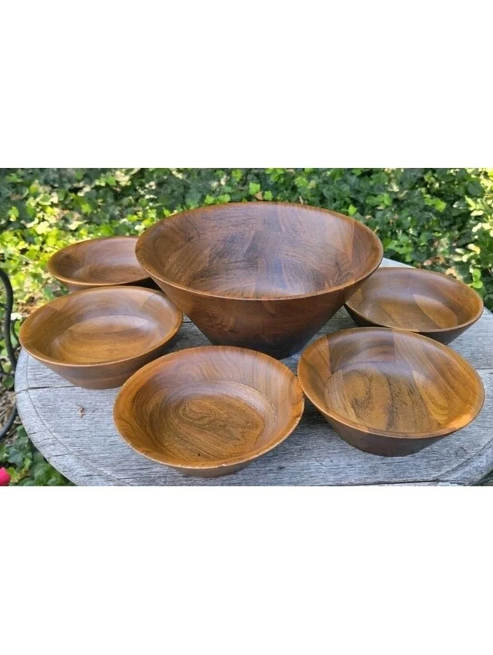 Kustom Kraft Solid Black Walnut Salad Bowl Set 6pcs Serving Bowl 5 Salad Bowls
